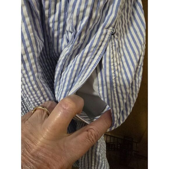 Blue & White Striped Tie-Back Sleeveless Romper Dress With Pockets - Picture 4 of 9